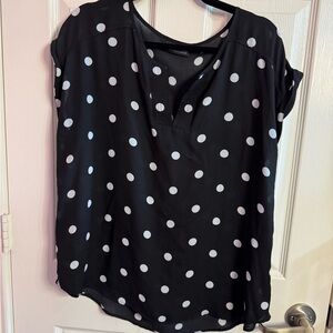 New York & Company Black and White Cap Sleeve Polo Blouse